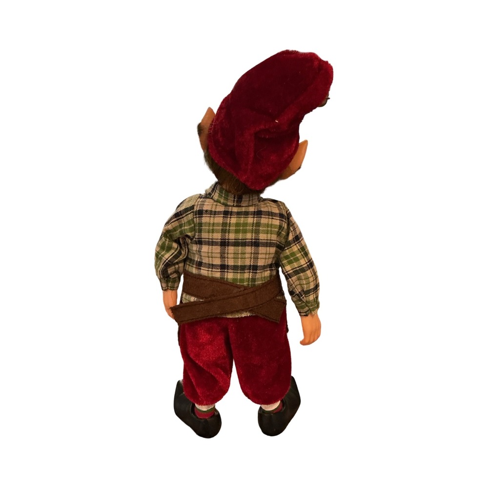 Vintage Christmas Workshop Elf Figurine Red Velvet Plaid Shirt Tool Apron 10in - Picture 3 of 4